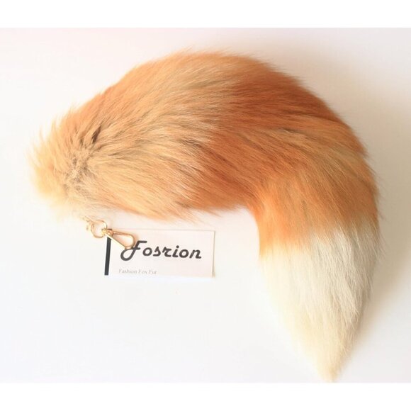 🆕Women Orange Fluffy Real Fox Tail Fur Keychain Pendant Cosplay Stylish Handbag - Picture 8 of 9